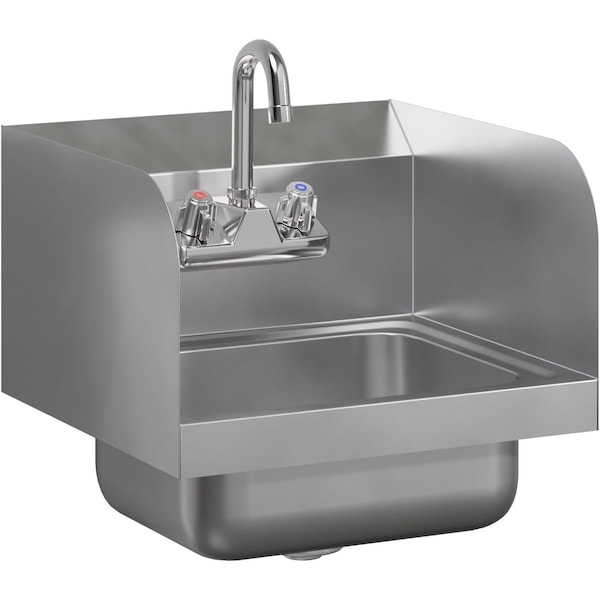 Amgood Stainless Steel Hand Sink 15 in. x 15 in. with Side Splashes and Gooseneck Faucet HS-15SS-Z - main